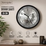 Kaşımoğulları Concept Hareketli Çarklı Duvar Saati, 35 cm, Siyah Sağlam Plastik Kasa Sessiz Akar Quartz