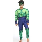 Kaslı Hulk Kostümü + Göz Maske - Yeşil Dev Kostüm - Dolgulu Hulk Cosplay