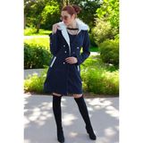 Kaşlık Kaşmir Kaşe Kadın Kaban - Lacivert - XL