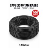 Kasliva 100 Metre CAT6 Ethernet Kablo Dış Ortam Siyah 23 AWG PE Kılıf Ağ LAN Kablosu