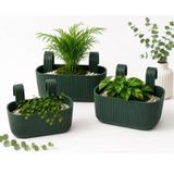 Kastasaksı Modern Balkon ve Küpeşte Saksısı, 3,2 Litre, Yeşil, Plastik, Asılabilen, Dikdörtgen, 3'lü Set