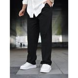 Kastrioti Baggy Geniş Paça Beli Bağcıklı ve Lastikli Keten Pantolon - Siyah - M