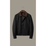 kastrioti Kontrast Kadife Yaka Detaylı İçi Kapitoneli Premium Harrington Ceket Siyah L