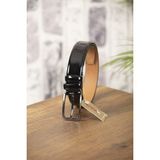 Kasva Deri 3.5 cm Siyah Rugan Orjinal Deri Kemer - 125 cm