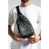 Kasva Deri Unisex Keten Kumaş Su Geçirmez Çanta, Çapraz Askılı Omuz ve Göğüs Çantası, Body Bag, Siyah - Gri