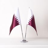 Katar 2Li Masa Bayrağı Saten Kumaş Dijital Baskı 15X22,5 Cm