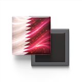 Katar - Abstract Efektli Bayrak - Baskılı Kare Buzdolap Magneti