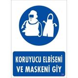Katar Market Koruyucu Elbiseni ve Maskeni Giy Uyarı Levhası