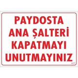 KATAR Uyarı Levhası Paydosta Ana Şalteri Kapatmayı Unutmayınız