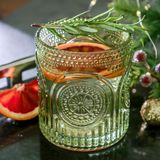 Kate Aspen Nervürlü Retro Kemer Çiçekli Yeşil İçme Bardakları 6'lı Set, (10 oz) Vintage Züccaciye Seti Kokteyl Bardağı Seti, Meyve Suyu Bardağı, Su Bardakları | Yeni Ev Sahipleri için Harika Hostes