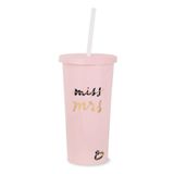 Kate Spade New York Kapaklı ve Pipetli Akrilik Gelin Bardağı, 597 ml Gelin için Bardak, İnce Çift Duvarlı Bardak, Bayan Bayan (Siyah)