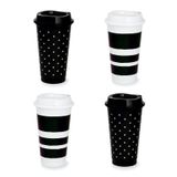 Kate Spade New York Siyah/Beyaz Kapaklı Yeniden Kullanılabilir Kahve Fincanları, Seyahat Bardak Seti, 4'lü Set, 16 oz BPA İçermeyen Kapaklı Plastik Bardaklar, Sıcak veya Soğuk İçecekler için Kahve