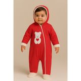 Katia & Bony Bebek Teddy Desenli Içi Peluş Kapüşonlu Tulum Kırmızı