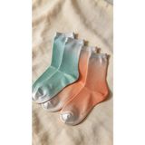 Katia & Bony Kadın 2'li Paket Parlak Simli Soket Çorap - Yeşil - Şeftali - 35 - 39
