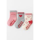 Katia & Bony Kız Bebek Kalpli 3'Lü Havlu Soket Çorap 12-24 Ay, 12-24 Ay, 22501B3004, Beyaz/GREY/Pembe, kız-bebek