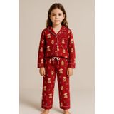 Katia & Bony Kız Çocuk Teddy Desenli Yılbaşı Temalı Pijama Takımı 6-7 Yaş, 6-7 Yaş, 22512K2011, Kırmızı, kız-çocuk
