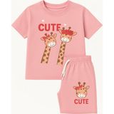 Katia & Bony Kız Çocuk Zürafa Desenli Şortlu Pijama Takımı Pembe - 12 - 13 Yaş