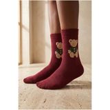 Katia & Bony Unisex Teddy Desenli Soket Çorap Bordo - 43 - 46