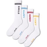 Katia & Bony Unisex Yazı Baskılı Çizgili Beyaz 4'lü Soket Çorap - 35 - 38