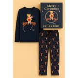 Katia&Bony Kadın Geyik Desenli Kutulu Yılbaşı Pijama Takımı Lacivert