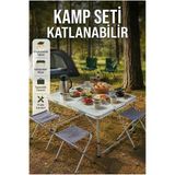 Katlanabilir Alüminyum Kamp Masası 4 Tabureli Piknik Masa Seti