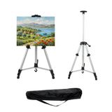 Katlanabilir Alüminyum Tripod Şövale - Kollu Yükseklik Ayarlı, Su Terazili, Gümüş