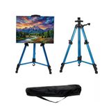 Katlanabilir Alüminyum Tripod Şövale - Kollu Yükseklik Ayarlı, Su Terazili, Mavi