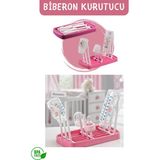 Katlanabilir Biberon ve Mama Kabı Kurutucu, Pratik ve Şık Tasarım, Pembe - Ahşap - Bej