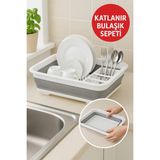 Katlanabilir Gri-Beyaz Bulaşıklık, Drenaj Delikli, Kaşıklıklı, Geniş Kapasiteli, Kamp ve Mutfak Kullanımı Için Uygun - 25 lt