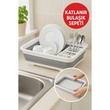 Katlanabilir Gri-Beyaz Bulaşıklık, Drenaj Delikli, Kaşıklıklı, Geniş Kapasiteli, Kamp ve Mutfak Kullanımı İçin Uygun AKY-AK763