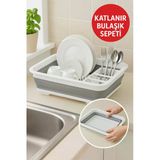Katlanabilir Gri-Beyaz Bulaşıklık, Drenaj Delikli, Kaşıklıklı, Geniş Kapasiteli, Kamp Ve Mutfak Kullanımı İçin Uygun