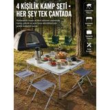 Katlanabilir Kamp Masası ve 4 Tabure Seti Taşınabilir Alüminyum Gövdeli Piknik Masası - Lisinya