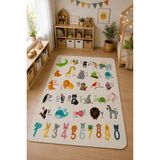 Katlanabilir Kılıf Hediye Oyun Matı Halı Türkçe Ingilizce Kelime Öğrenme Çocuk Bebek Odası - Çok Renkli - 120 x 140 cm
