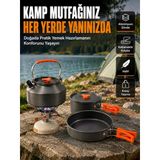 Katlanabilir Kulplu Alüminyum Kamp Tencere Ta Çaydanlık Seti Piknik Ve Doğa Kampı İçin