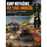 Katlanabilir Kulplu Alüminyum Kamp Tencere Tava Çaydanlık Seti Piknik Ve Doğa Kampı İçin