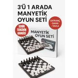 Katlanabilir Manyetik Zeka Oyunu Seti – 3'lü Kombin (Satranç + Dama + Tavla)