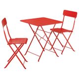 Katlanabilir masa ve katlanabilir sandalye seti, parlak kırmızı, mindersiz, 2 sandalyeli, kare
