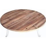 KATLANABİLİR METAL AYAKLI AHŞAP YER SOFRASI TEPSİ SİNİ KAHVERENGİ DESEN 80 CM