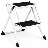 Katlanabilir Metal Basamaklı Tabure Merdiven, 2 Basamaklı Kaymaz Yüzeyli 150 kg Kapasiteli Kompakt Katlanır Ev Ofis Mutfak Banyo Depo İçin Hafif Taşınabilir İnce Saklamalı Yardımcı Merdiven Dayanıklı