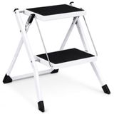 Katlanabilir Metal Basamaklı Tabure Merdiven, 2 Basamaklı Kaymaz Yüzeyli 150 kg Kapasiteli Kompakt Katlanır Ev Ofis Mutfak Banyo Depo İçin Hafif Taşınabilir İnce Saklamalı Yardımcı Merdiven Dayanıklı
