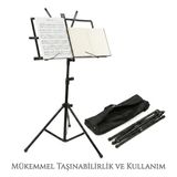 Katlanabilir Nota Sehpası Taşıma Çantalı, Ayarlanabilir Metal, Siyah | Taşınabilir Tasarım, Taşıma Çantası Dahil, Metal Yapı, Yükseklik Ayarlı, Üçayak Tripod
