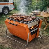Katlanabilir Portatif Kamp Mangalı, Bavul Tipi Taşınabilir Kömürlü BBQ Izgara, Turuncu