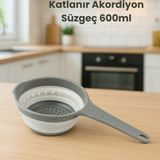 Katlanabilir Süzgeç, Saplı Akordiyon Süzgeç, Yer Kaplamaz Silikon Katlanır Süzgeç 600 ml - Gri