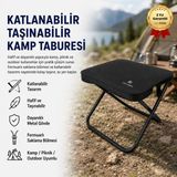 Katlanabilir Taşınabilir Kamp Taburesi,Hafif, Dayanıklı Ve Fermuarlı Saklama Bölmeli Outdoor