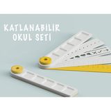 Katlanır 3D Baskı Okul Seti 5’i 1 Arada – Kağıt Kesici, Cetvel, Şablon, Kalem Tutucu, Palet