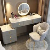Katlanır aynalı ve tekerlekli tabureli makyaj masası, entegre LED aydınlatma, aynalı ışıklı makyaj masası, 3 renkli aydınlatma, yastıklı saklama çekmeceli makyaj masası