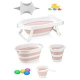 Katlanır Bebek Küvet Seti 7 Parça (PEMBE)
