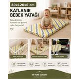 Katlanır Çocuk Yatağı Sünger Yer Yatağı Oyun Minderi Taşınabilir 80X120X6 Cm-Sarı Gri Zikzak - 80 x 120 cm