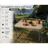 Katlanır Kamp Masası 80x60 cm Plaj masası Bahçe Masası Ahşap - Gri