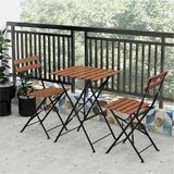 Katlanır Metal Ayaklı Ahşap Masa Sandalye Bistro Üçlü Set 60X60X75 Balkon Masası Sandalye - Çok Renkli - Standart